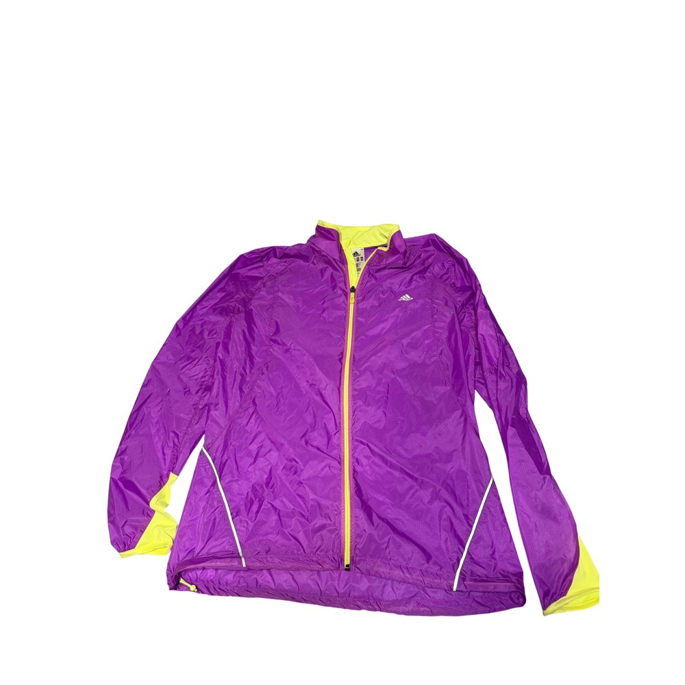Adidas Womens Purple Neon Yellow Full Zip Windbreaker Running Jacket Size M